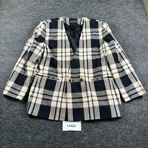Executive Collection Blazer Jacket Womens 18 Black Cream Plaid Double Breasted